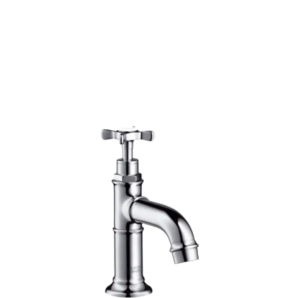 Standventil aus glänzendem Chrom mit einem Kreuzgriff, gestaltet von AXOR, ideal für Waschbecken oder Anwendungen, die eine manuelle Steuerung erfordern.